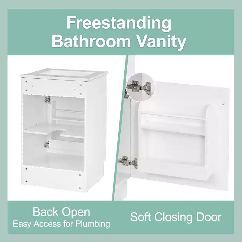 Ensemble meuble-lavabo 20" pour petite salle de bain, meuble de rangement de salle de bain avec étagère, meuble-lavabo à lavabo simple