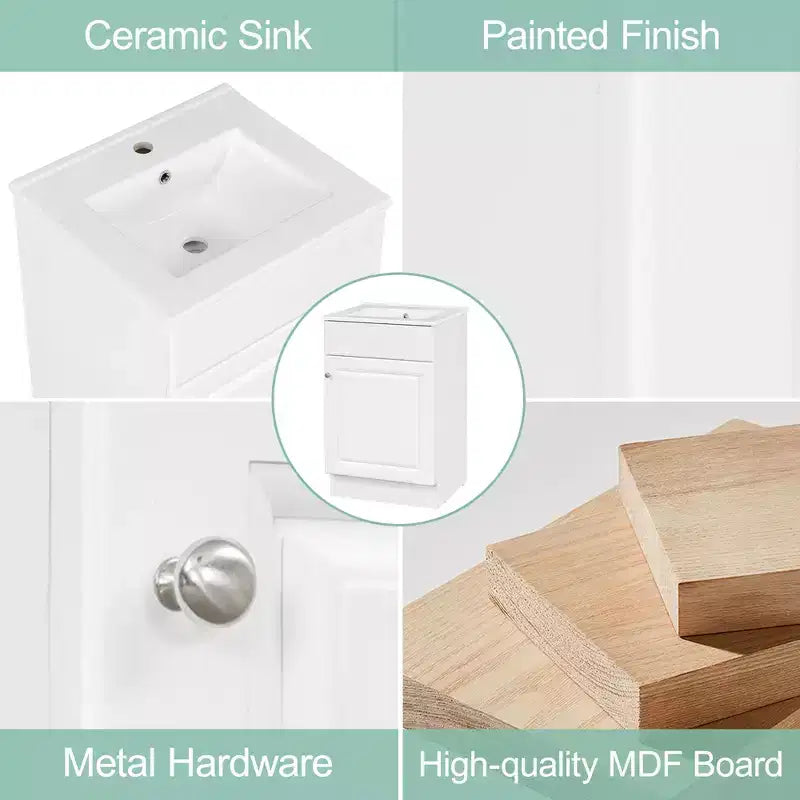 Ensemble meuble-lavabo 20" pour petite salle de bain, meuble de rangement de salle de bain avec étagère, meuble-lavabo à lavabo simple