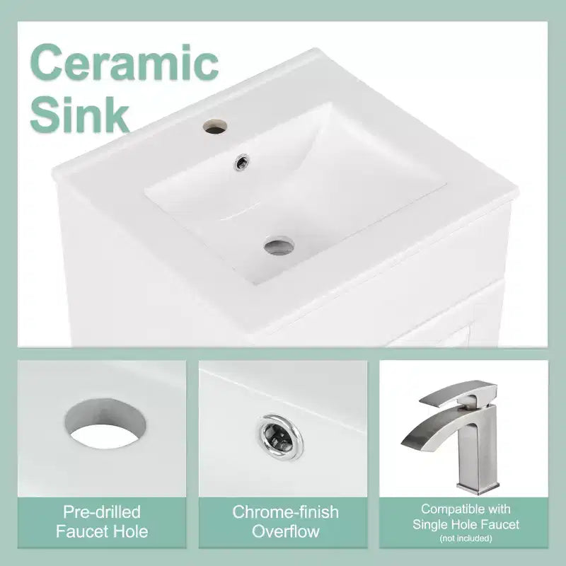 Ensemble meuble-lavabo 20" pour petite salle de bain, meuble de rangement de salle de bain avec étagère, meuble-lavabo à lavabo simple