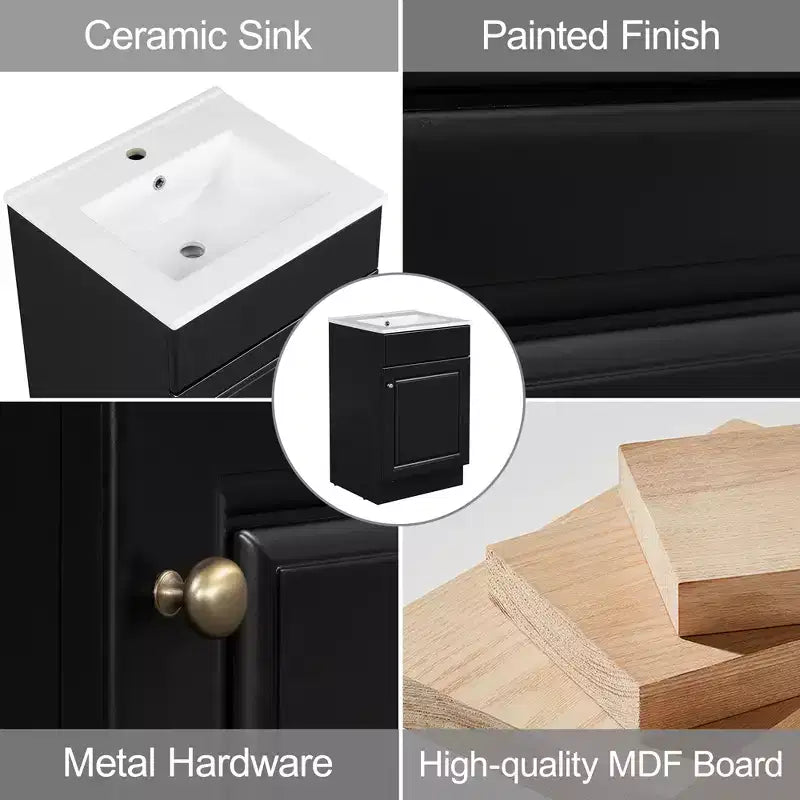 Ensemble meuble-lavabo 20" pour petite salle de bain, meuble de rangement de salle de bain avec étagère, meuble-lavabo à lavabo simple