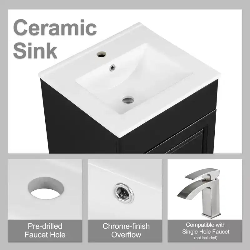 Ensemble meuble-lavabo 20" pour petite salle de bain, meuble de rangement de salle de bain avec étagère, meuble-lavabo à lavabo simple