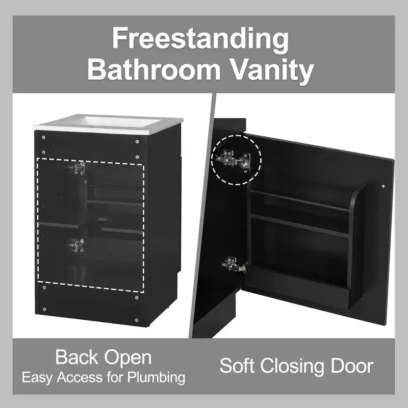 Ensemble meuble-lavabo 20" pour petite salle de bain, meuble de rangement de salle de bain avec étagère, meuble-lavabo à lavabo simple