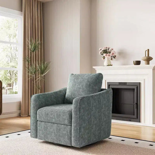 COZONY 360 Swivel Accent Chair, Modern Wingback Design Reading Chair w/ Linen Fabric for Living Room