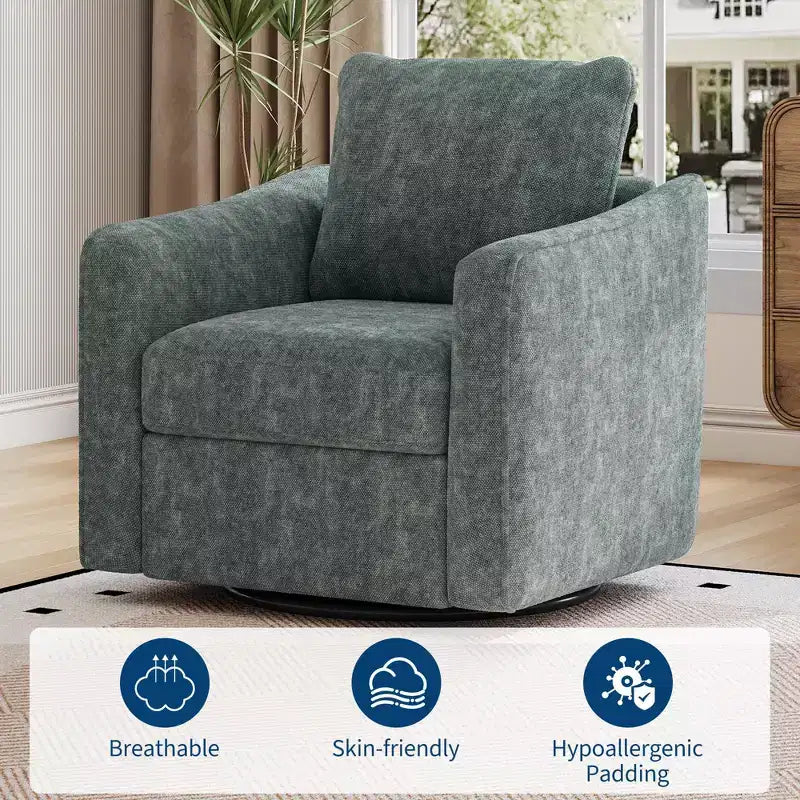 Fauteuil pivotant à 360°, design moderne avec dossier haut, fauteuil de lecture en lin pour salon