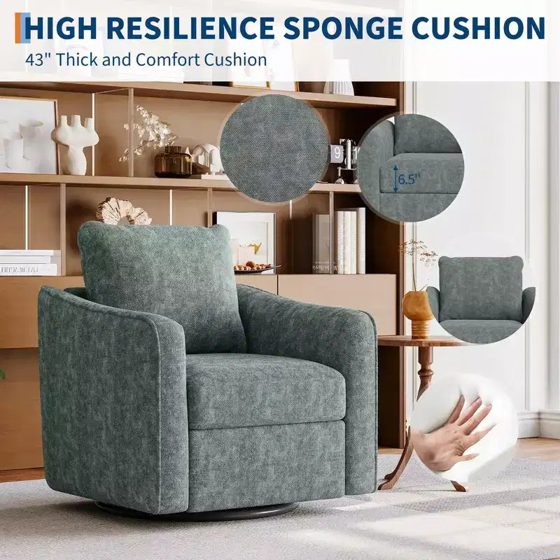 Fauteuil pivotant à 360°, design moderne avec dossier haut, fauteuil de lecture en lin pour salon