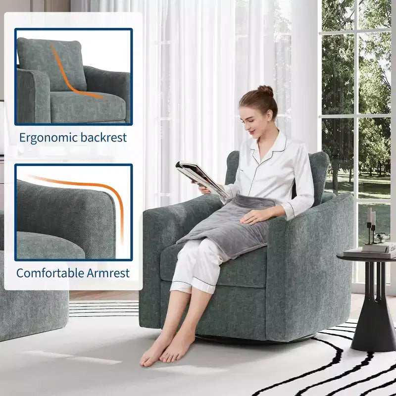 Fauteuil pivotant à 360°, design moderne avec dossier haut, fauteuil de lecture en lin pour salon