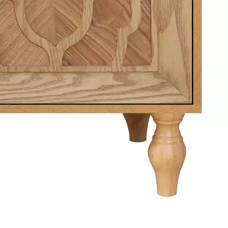 Grand meuble de rangement avec poignée en métal, portes sculptées de fleurs, console de buffet en bois moderne avec étagères réglables