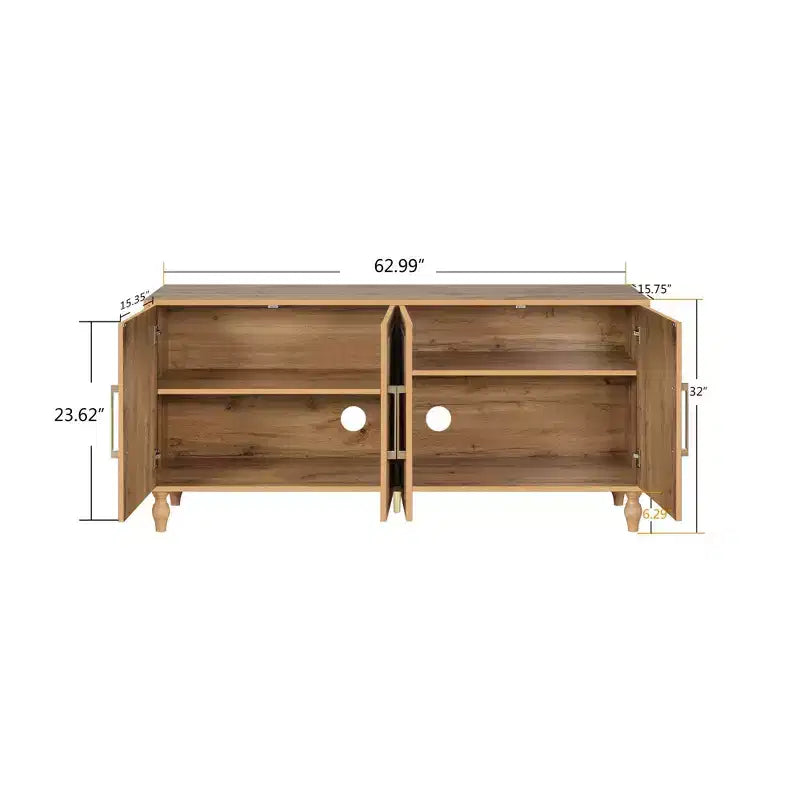 Grand meuble de rangement avec poignée en métal, portes sculptées de fleurs, console de buffet en bois moderne avec étagères réglables