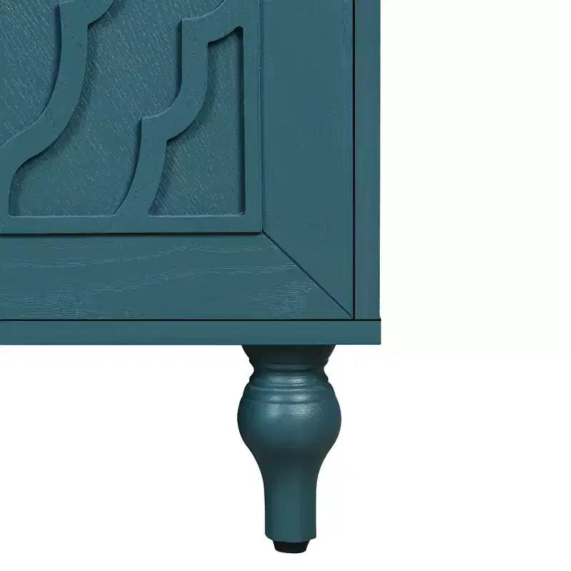 Grand meuble de rangement avec poignée en métal, portes sculptées de fleurs, console de buffet en bois moderne avec étagères réglables