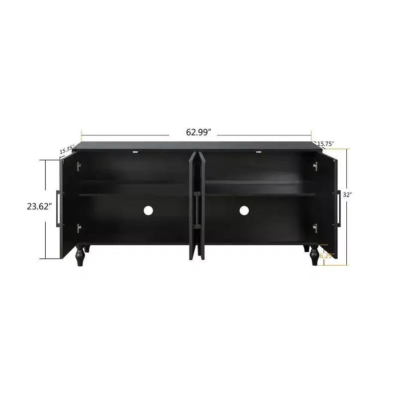 Grand meuble de rangement avec poignée en métal, portes sculptées de fleurs, console de buffet en bois moderne avec étagères réglables