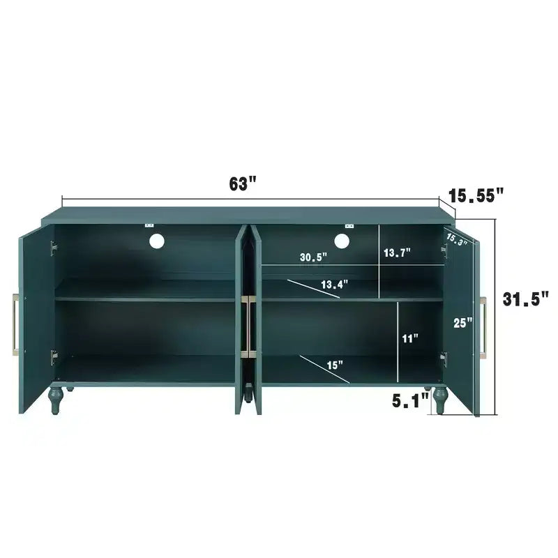 Grand meuble de rangement avec poignée en métal, portes sculptées de fleurs, console de buffet en bois moderne avec étagères réglables