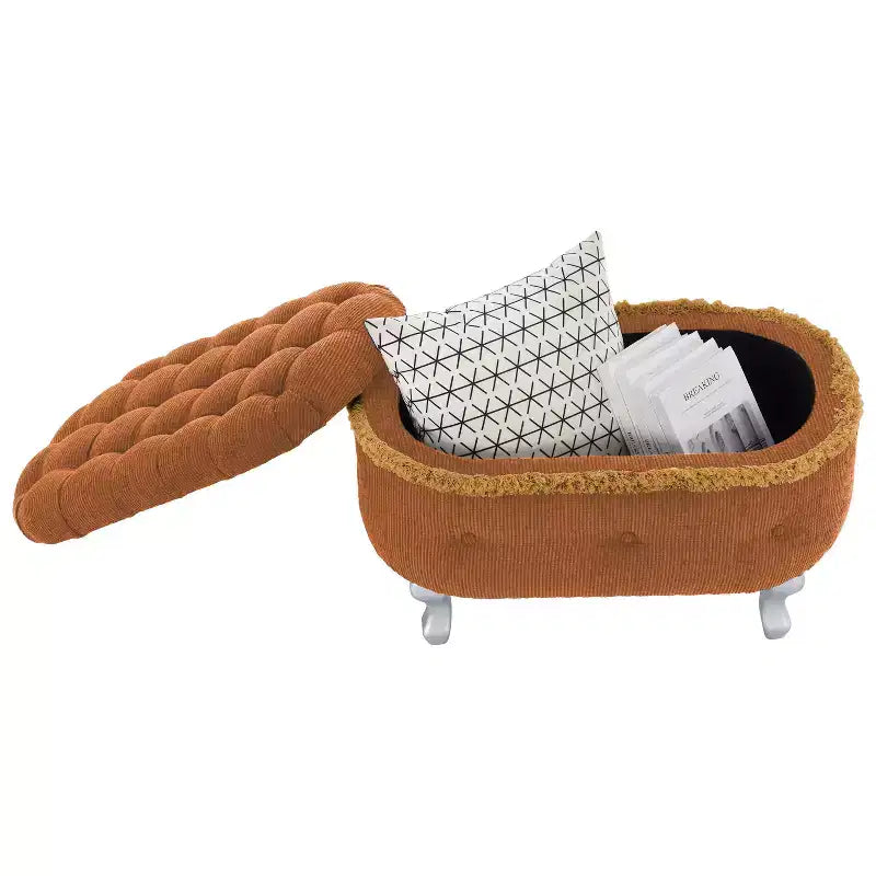 Banc de rangement ottoman rétro bout de lit avec franges, ottoman capitonné élégant pour chambre et salon, capacité de 136 kg