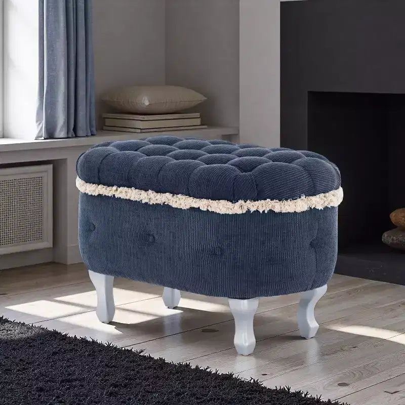 Banc de rangement ottoman rétro bout de lit avec franges, ottoman capitonné élégant pour chambre et salon, capacité de 136 kg