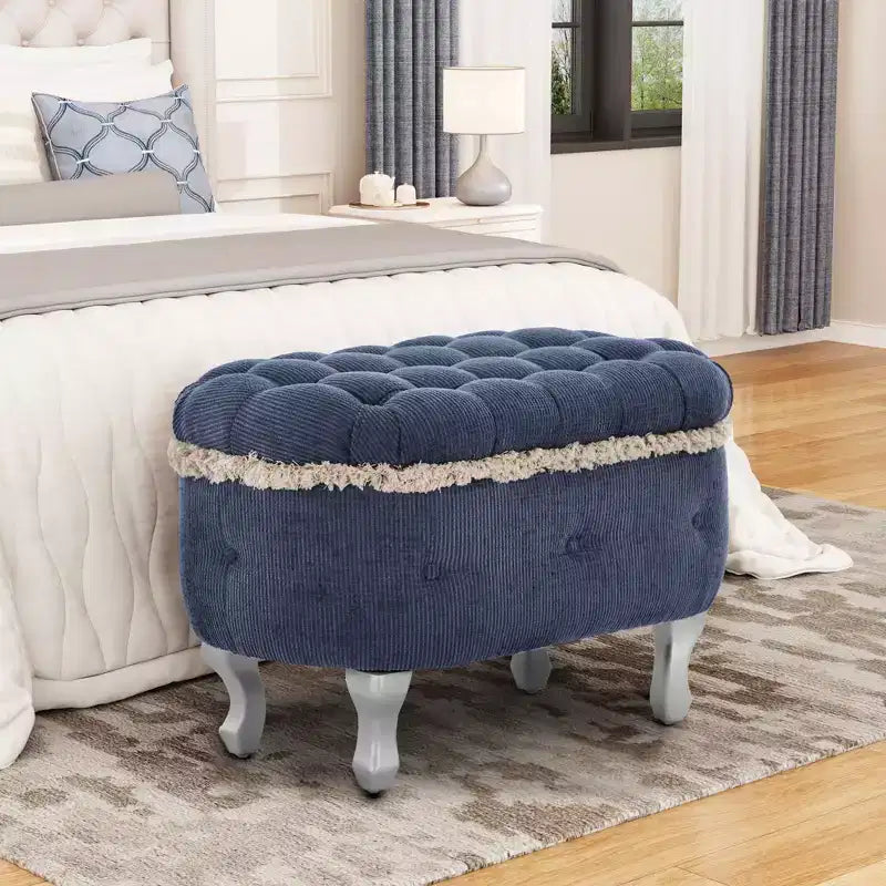 Banc de rangement ottoman rétro bout de lit avec franges, ottoman capitonné élégant pour chambre et salon, capacité de 136 kg