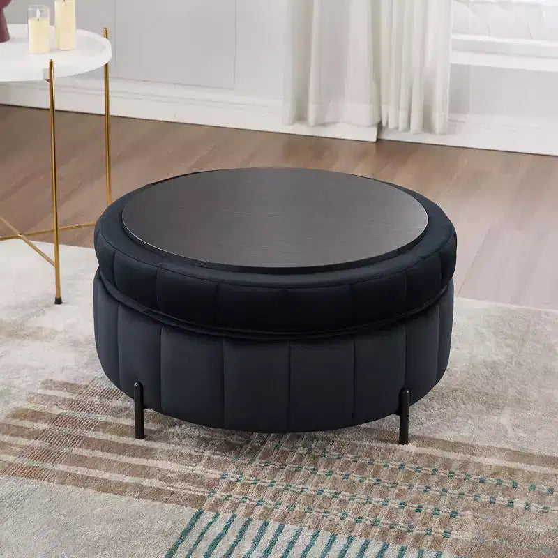 Pouf ottoman rond avec couvercle réversible, pouf ottoman de salon en velours de luxe, repose-pieds d'appoint, capacité de 125 kg