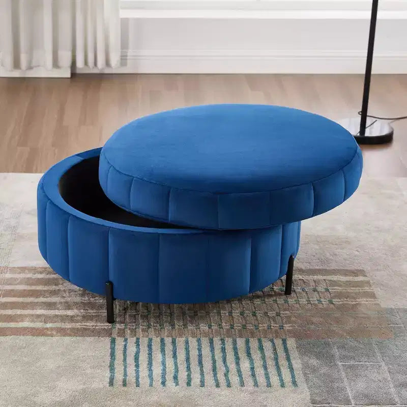Pouf ottoman rond avec couvercle réversible, pouf ottoman de salon en velours de luxe, repose-pieds d'appoint, capacité de 125 kg