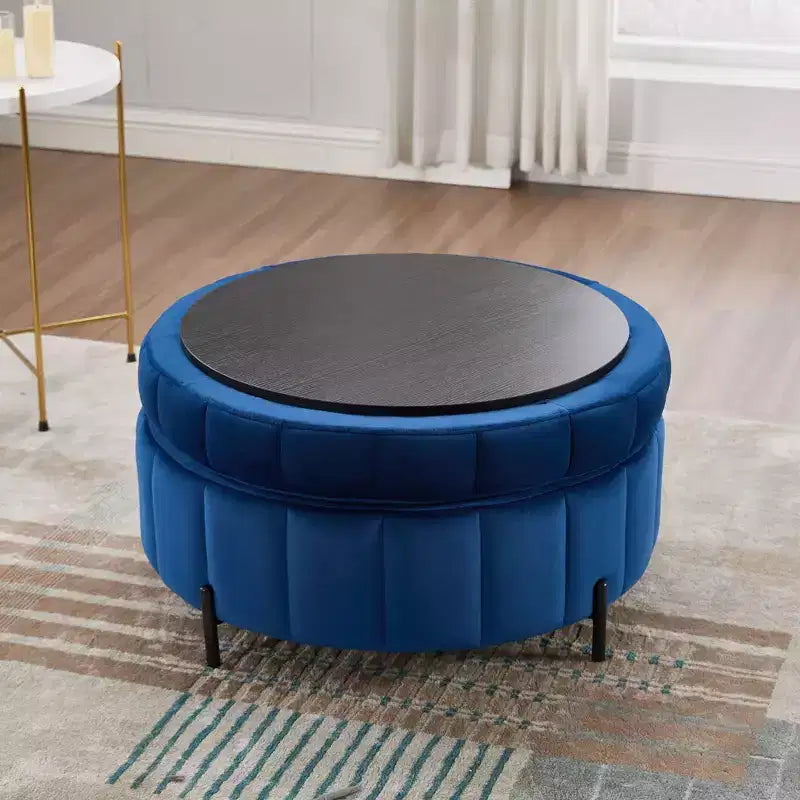 Pouf ottoman rond avec couvercle réversible, pouf ottoman de salon en velours de luxe, repose-pieds d'appoint, capacité de 125 kg