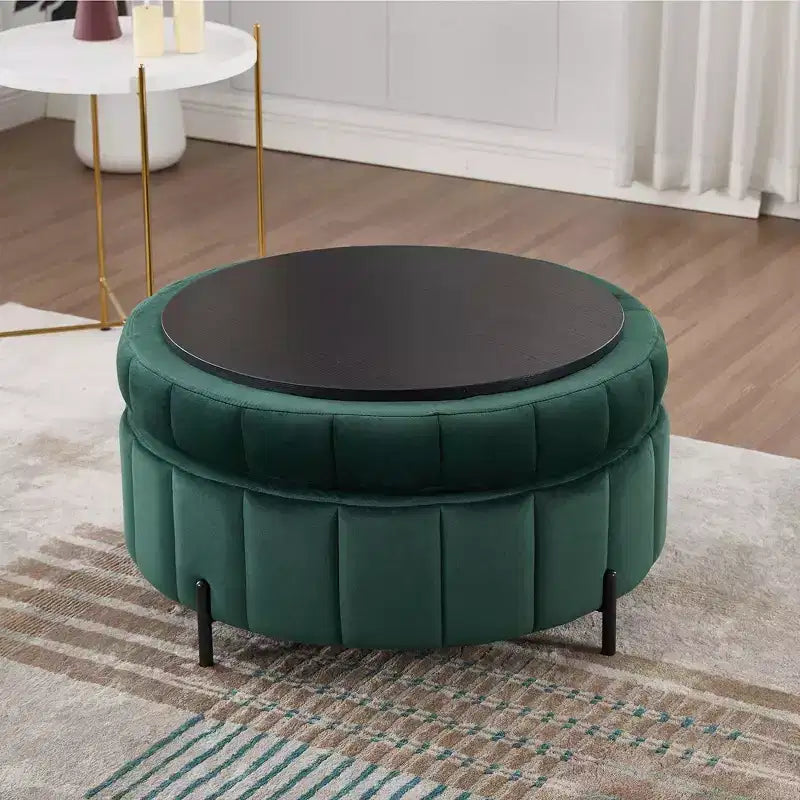 Pouf ottoman rond avec couvercle réversible, pouf ottoman de salon en velours de luxe, repose-pieds d'appoint, capacité de 125 kg