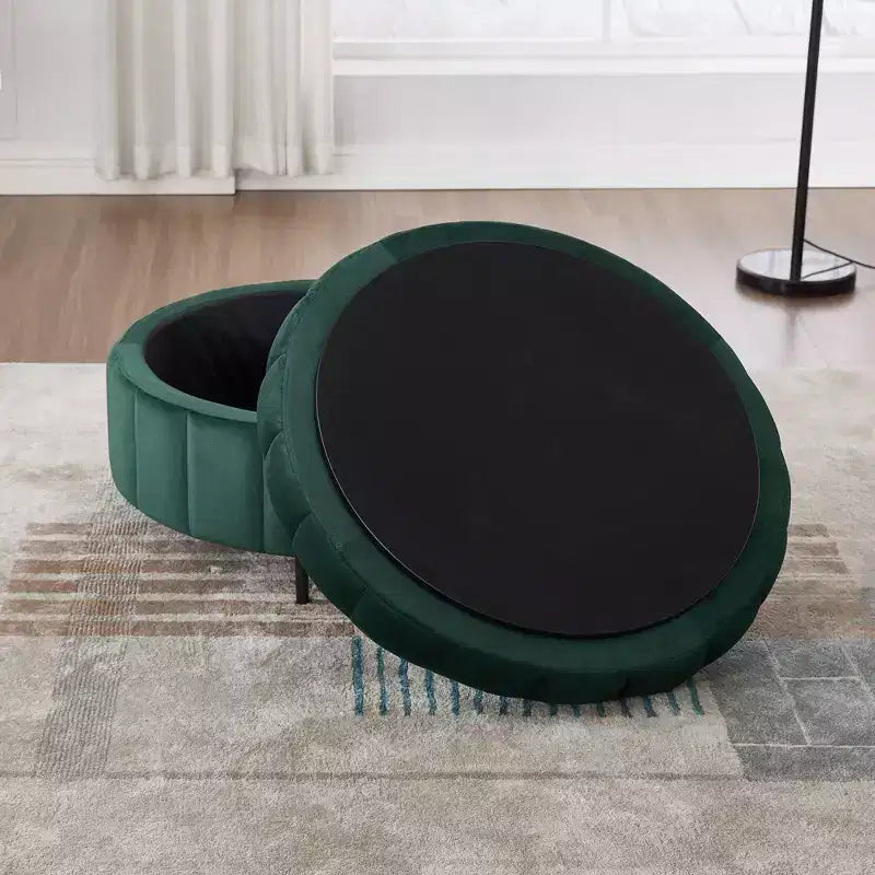 Pouf ottoman rond avec couvercle réversible, pouf ottoman de salon en velours de luxe, repose-pieds d'appoint, capacité de 125 kg