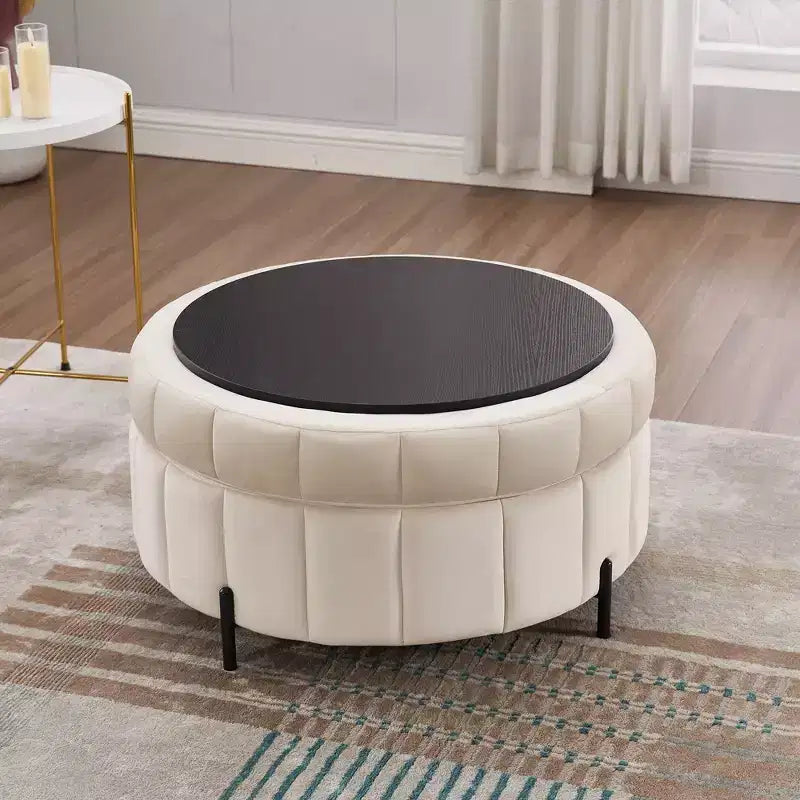 Pouf ottoman rond avec couvercle réversible, pouf ottoman de salon en velours de luxe, repose-pieds d'appoint, capacité de 125 kg