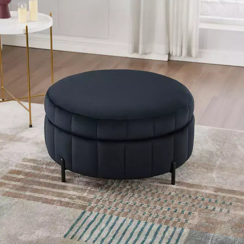 Pouf ottoman rond avec couvercle réversible, pouf ottoman de salon en velours de luxe, repose-pieds d'appoint, capacité de 125 kg