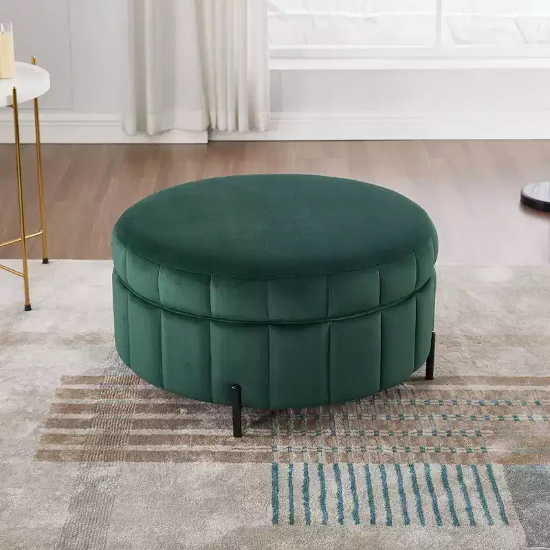 TUYOHW 31.5W Round Ottoman with Reversible Lid,Luxury Velvet Coffee Table Ottoman for Living Room,Accent Footstool,275lbs Capacity