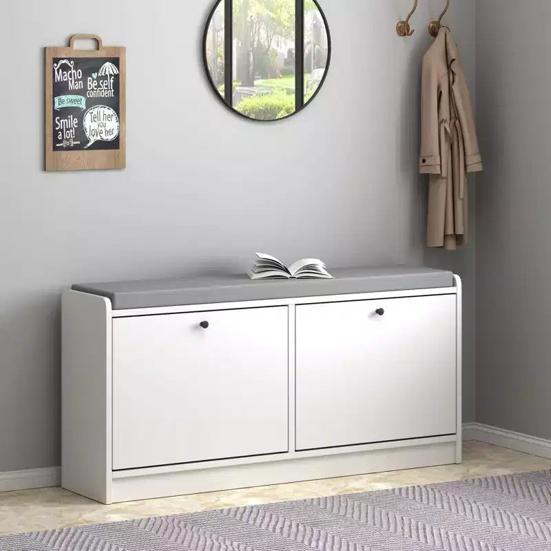 Banc à chaussures rembourré pour entrée, banc ottoman en bois de haute qualité avec coussin pour s'asseoir, blanc