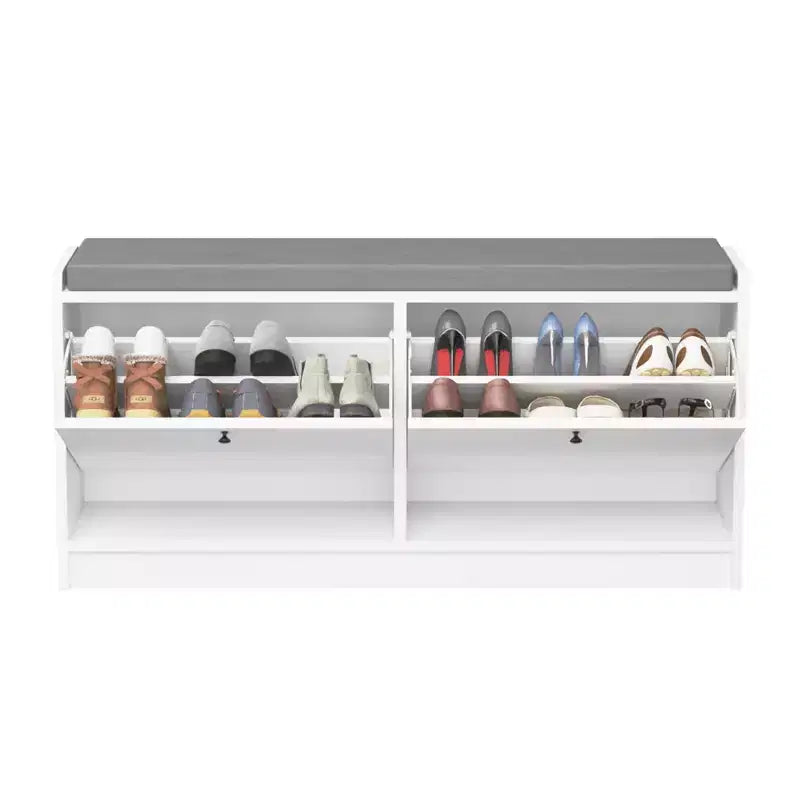 Banc à chaussures rembourré pour entrée, banc ottoman en bois de haute qualité avec coussin pour s'asseoir, blanc