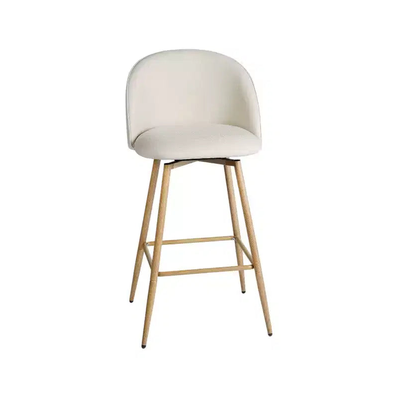 HomeRoots Set of Two 27 Beige and Oak Fabric and Metal Counter Height Swivel Bar Chairs