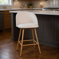 Ensemble de deux tabourets de bar pivotants de 68,5 cm de hauteur de comptoir, en tissu beige et métal couleur chêne