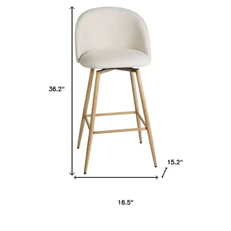 Ensemble de deux tabourets de bar pivotants de 68,5 cm de hauteur de comptoir, en tissu beige et métal couleur chêne