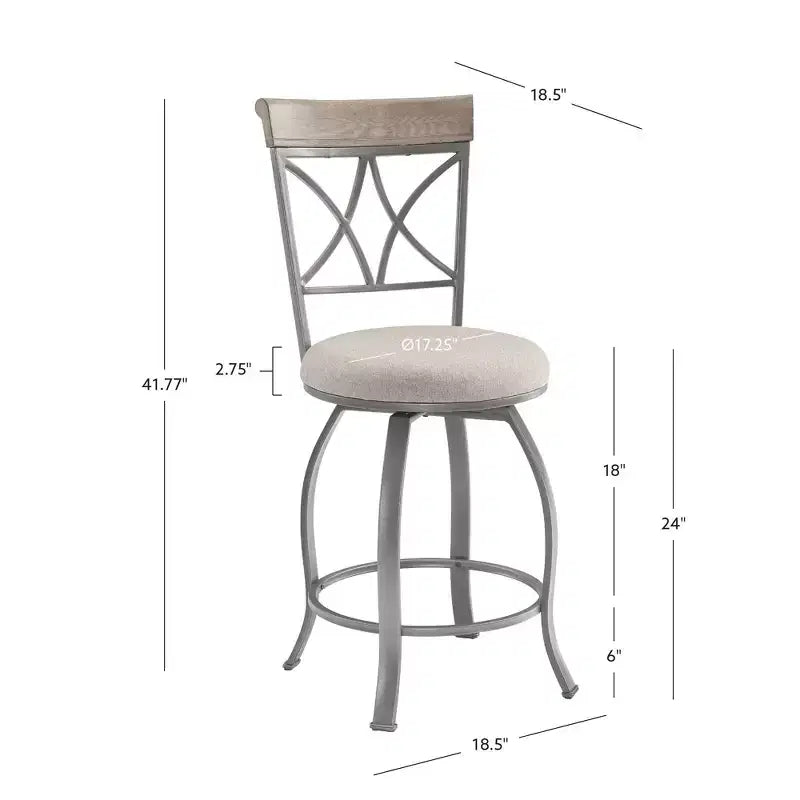Tabouret de bar à hauteur de comptoir en métal pivotant, rembourré, couleur étain