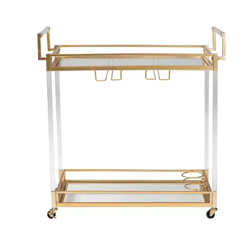 Savannah Metal and Glass Wine Cart Gold/Clear - Baxton Studio