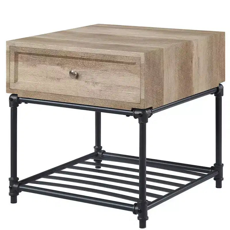 Acme Furniture Brantley 22" Drawer and 1 Tier Shelf Accent Tables Oak and Sandy Black: No Assembly, Open Storage