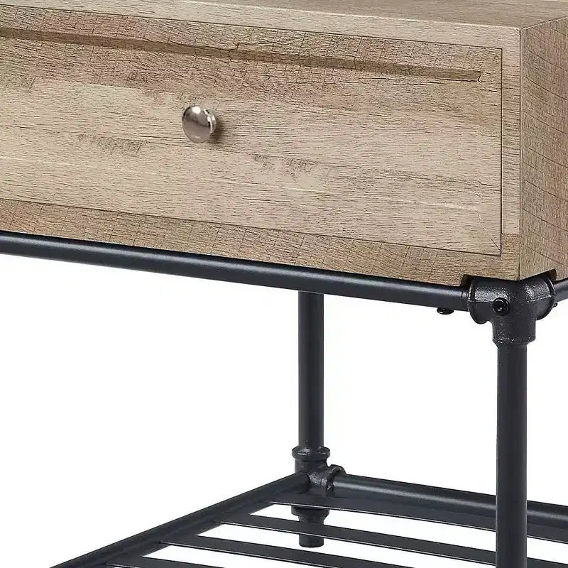 Tables d'appoint à tiroir et étagère un niveau, chêne et noir sablé : Aucun assemblage, rangement ouvert