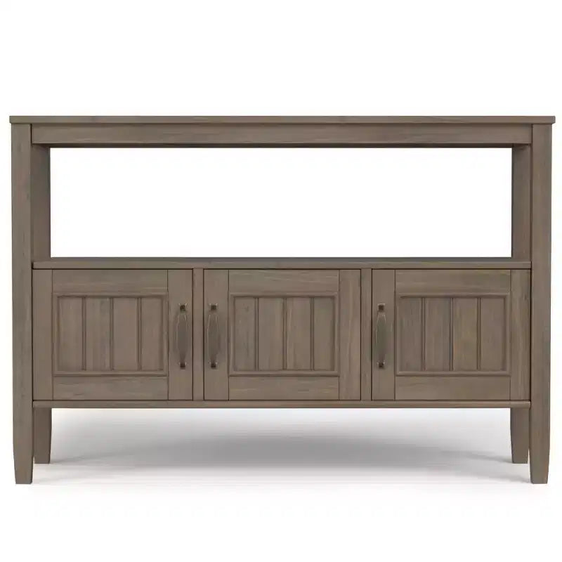 Console avec rangement marron fumé, table de canapé avec étagères fixes, cadre en pin