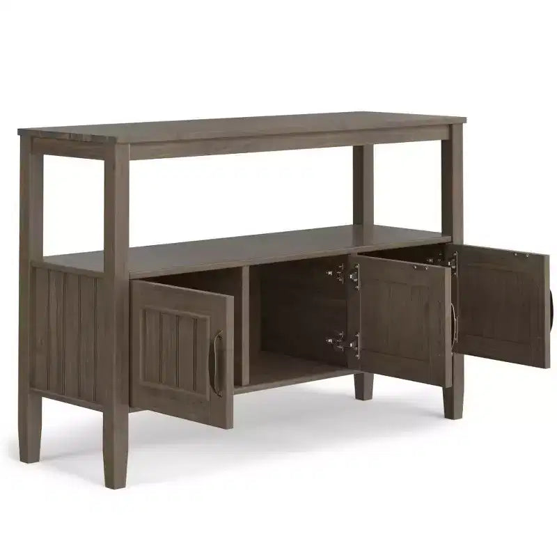 Console avec rangement marron fumé, table de canapé avec étagères fixes, cadre en pin