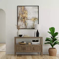 Console avec rangement marron fumé, table de canapé avec étagères fixes, cadre en pin