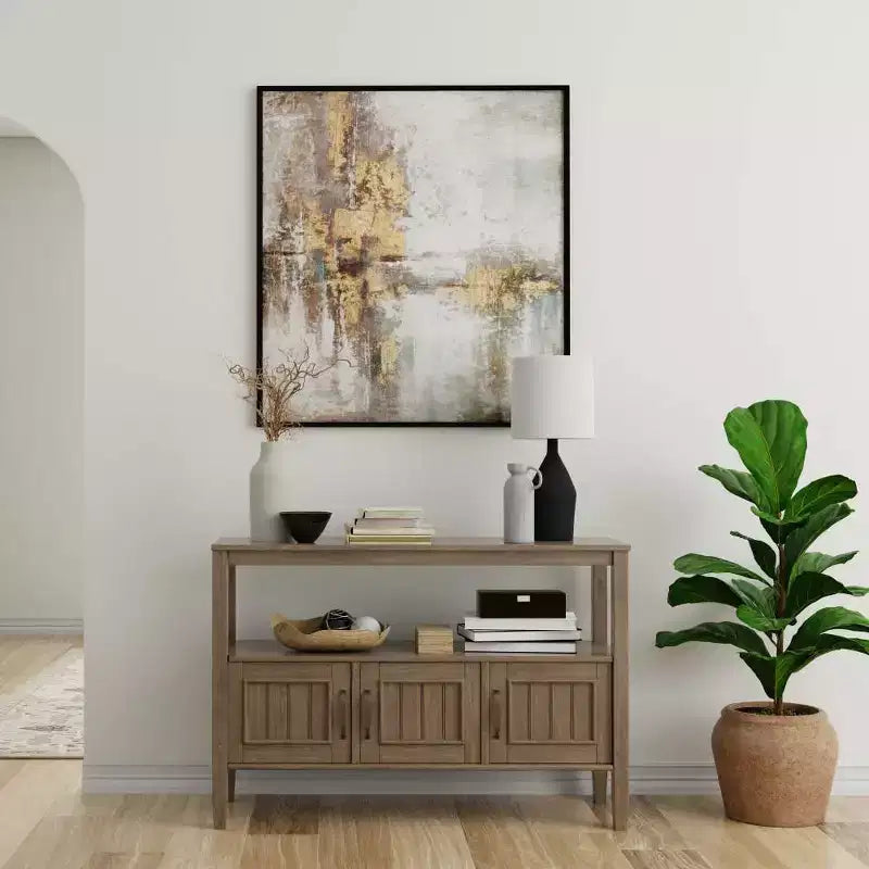 Console avec rangement marron fumé, table de canapé avec étagères fixes, cadre en pin
