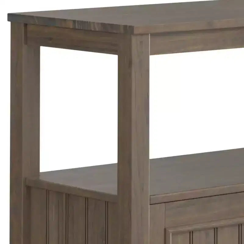 Console avec rangement marron fumé, table de canapé avec étagères fixes, cadre en pin