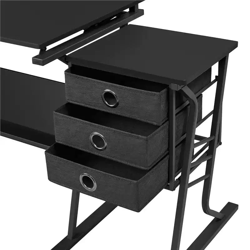 Table et tabouret de dessin réglables noirs