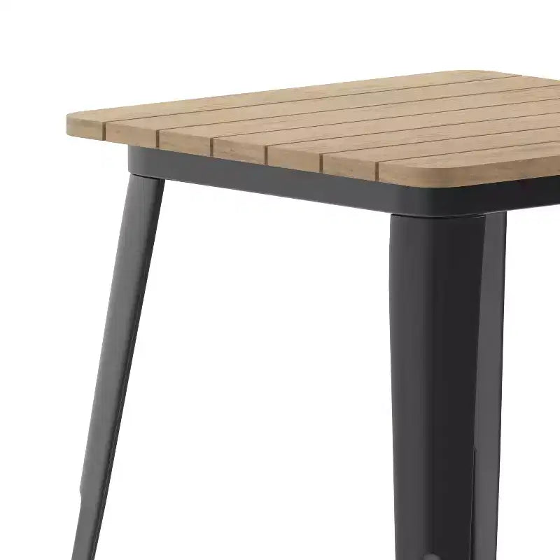 Table à manger intérieure/extérieure, plateau carré en polyrésine tout temps de 23,75 po avec base en acier