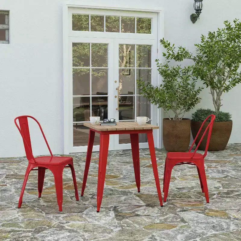 Table à manger intérieure/extérieure, plateau carré en polyrésine tout temps de 23,75 po avec base en acier