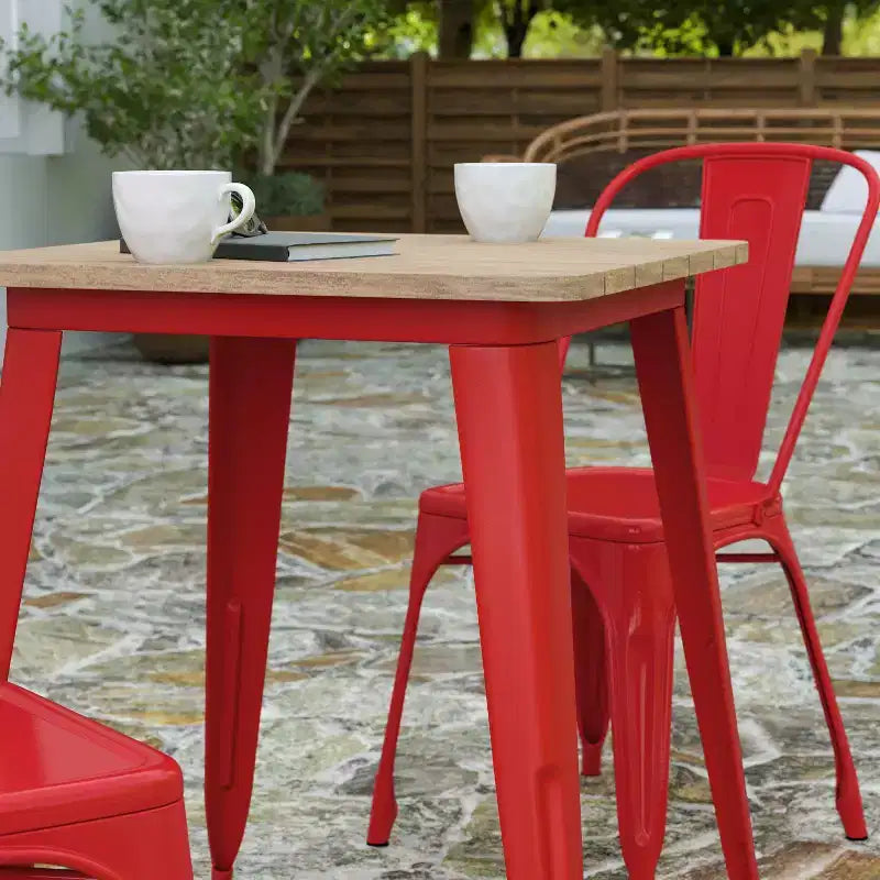 Table à manger intérieure/extérieure, plateau carré en polyrésine tout temps de 23,75 po avec base en acier