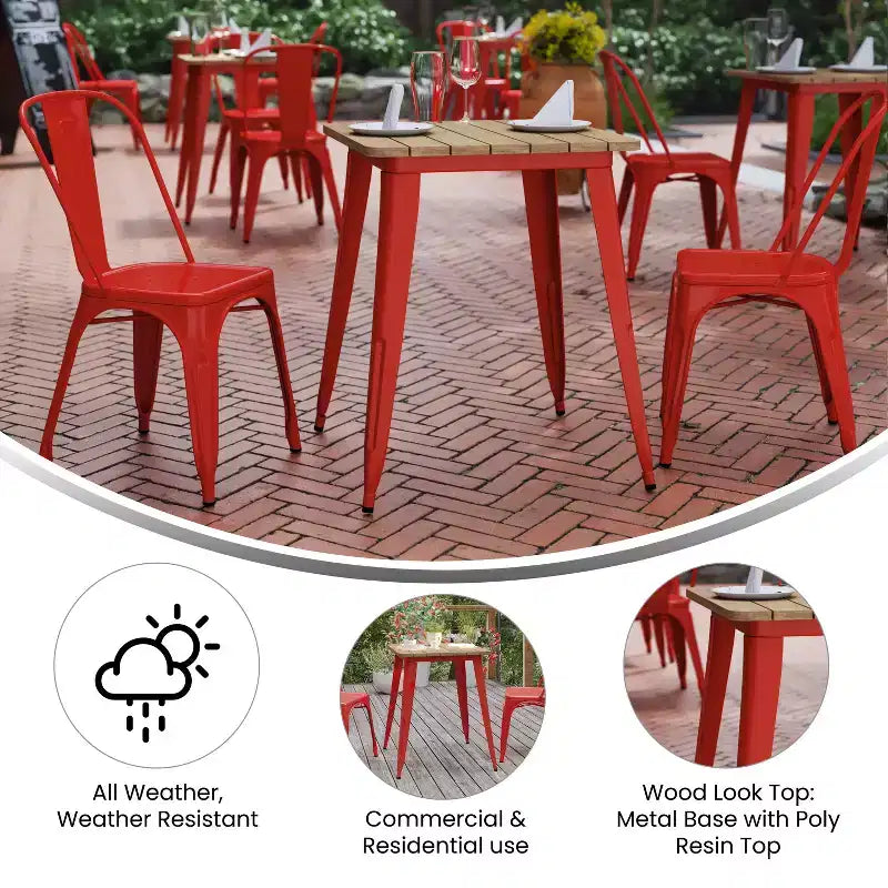 Table à manger intérieure/extérieure, plateau carré en polyrésine tout temps de 23,75 po avec base en acier