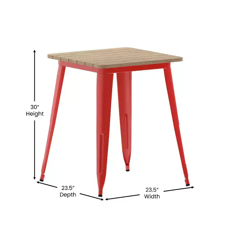 Table à manger intérieure/extérieure, plateau carré en polyrésine tout temps de 23,75 po avec base en acier