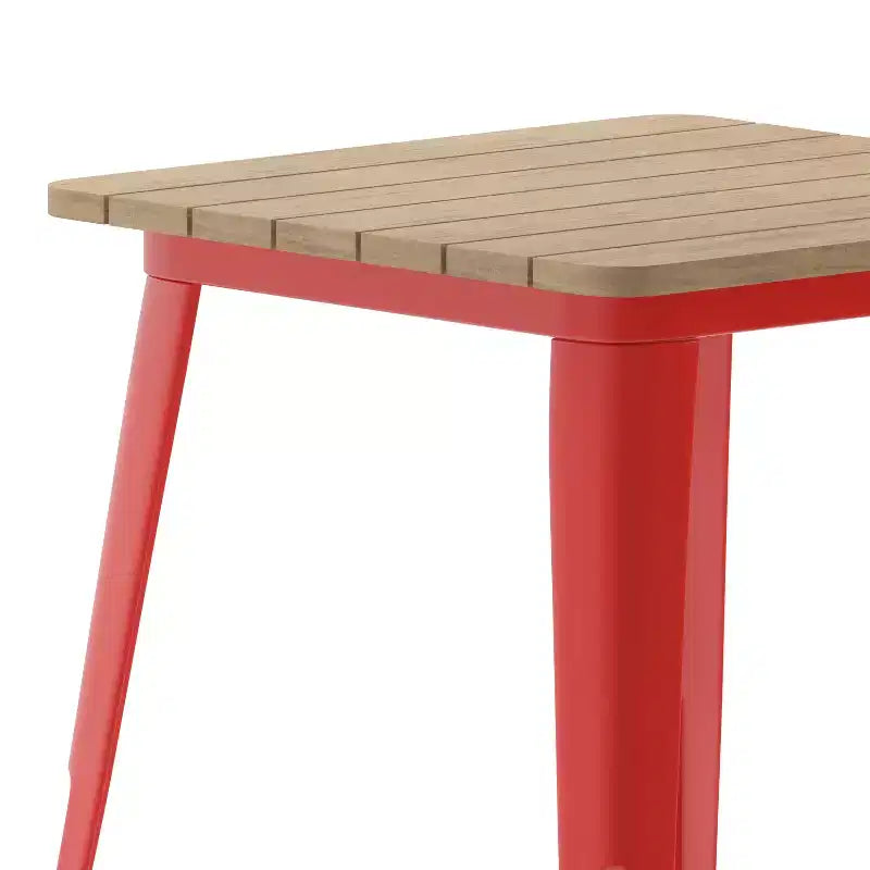Table à manger intérieure/extérieure, plateau carré en polyrésine tout temps de 23,75 po avec base en acier