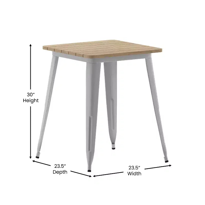 Table à manger intérieure/extérieure, plateau carré en polyrésine tout temps de 23,75 po avec base en acier