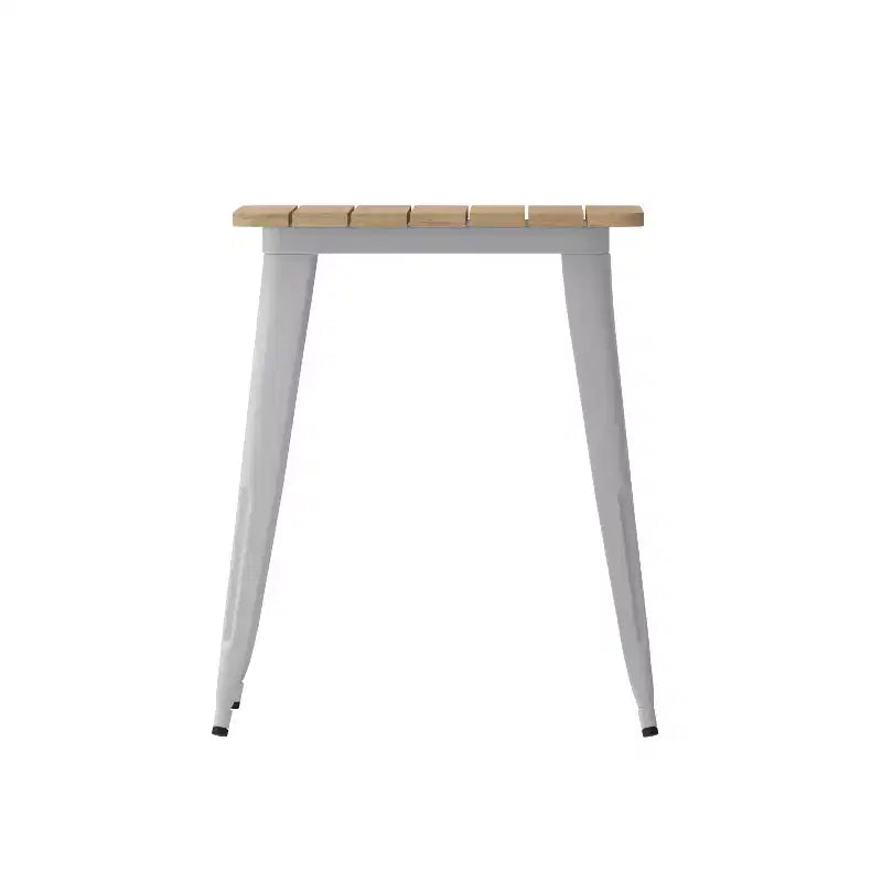 Table à manger intérieure/extérieure, plateau carré en polyrésine tout temps de 23,75 po avec base en acier