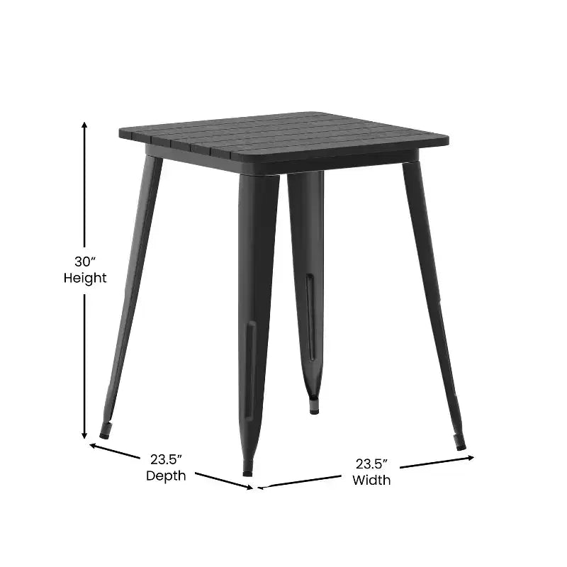 Table à manger intérieure/extérieure, plateau carré en polyrésine tout temps de 23,75 po avec base en acier